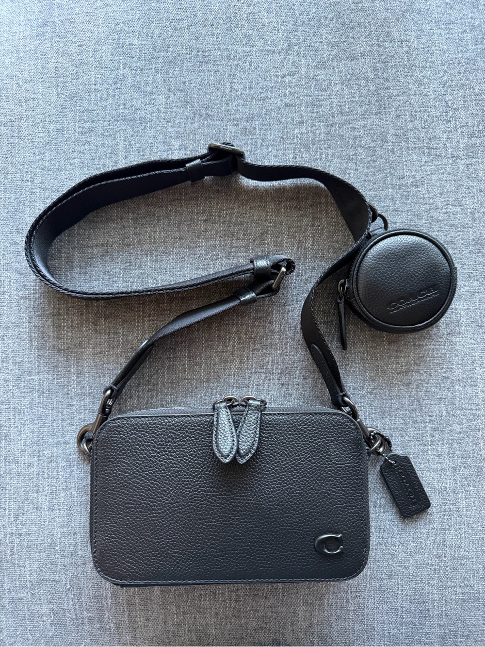 COACH Black Pebbled Leather Camera Crossbody with Coin Pouch